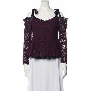 ALEXIS Krysten Burgundy Red Lace Pattern Square Neckline Blouse SMALL